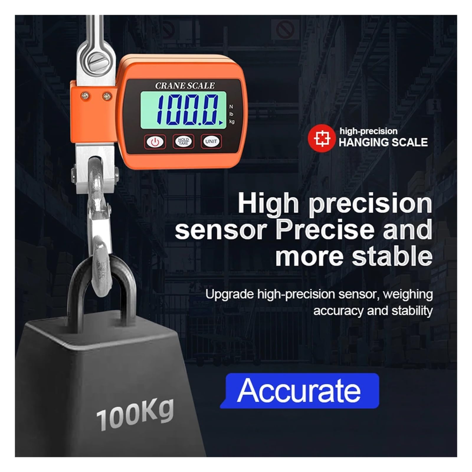 Cyfrowa Waga LCD 0,05-500 Kg Dźwigowa Przenośna Przemysłowa Elektroniczna Wytrzymały Hak CiężKi łAdunek(Orange)