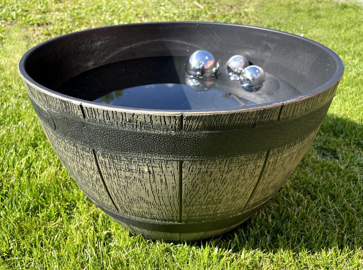 LB H&F Miniteich Wanne Schale Pflanschale groß - rund - wasserdicht 40cm sehr stabil - Kunststoff - 40 Liter - Pflanzkübel Garten Holzfass Weinfass Eichenfass (Rund Fass)