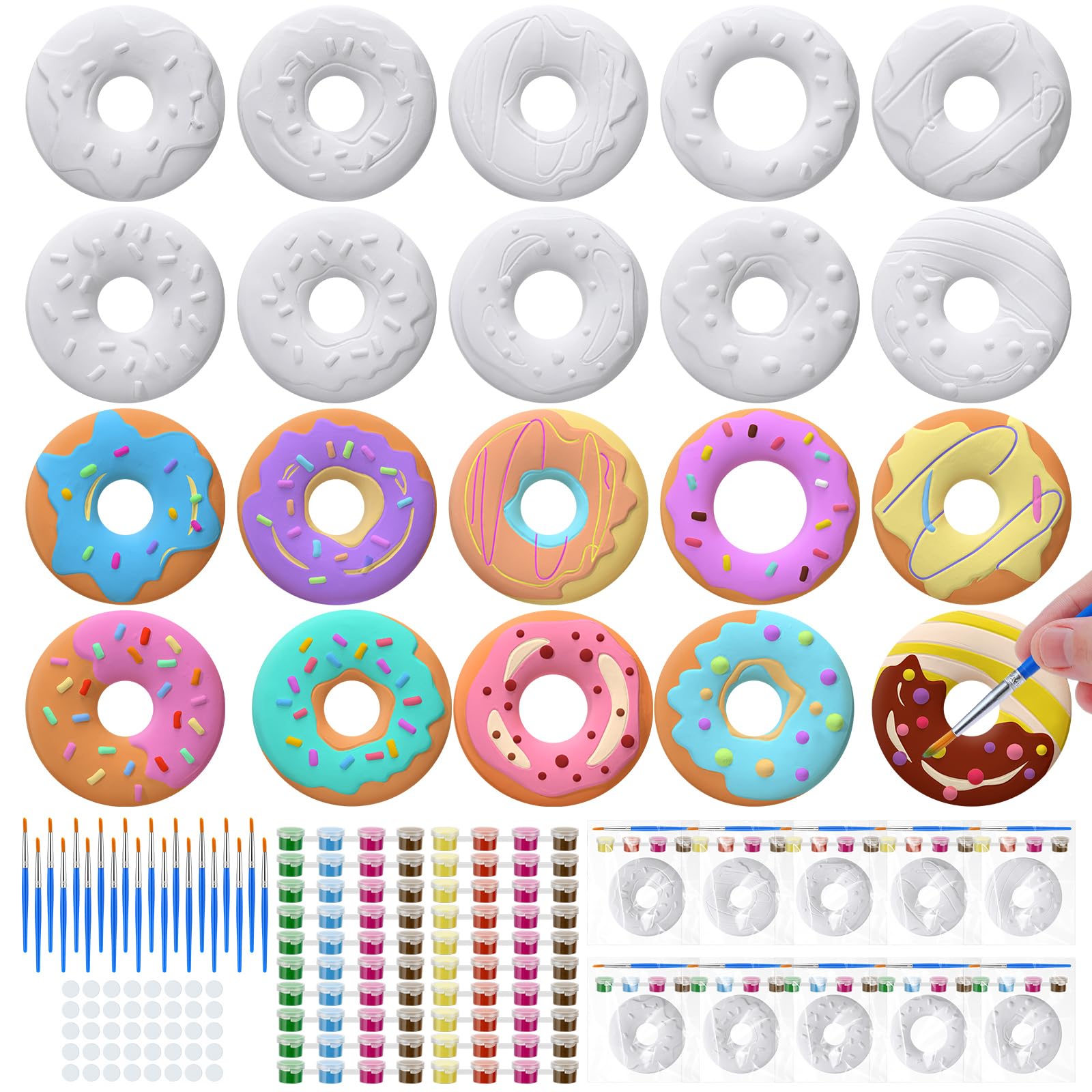 Simgoing 20 Set Donut Ceramic Painting Kit Donut Party Favors for Adults | DIY Plaster Donut to Paint, Paint Your Own Figurines, Unpainted Donut Arts and Crafts, for Birthday Party Activities