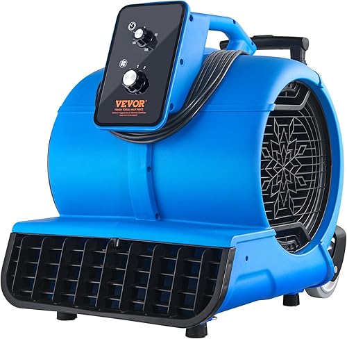VEVOR Soplador de suelo, 1560 RPM 4000 CFM, motor de aire para secado y enfriamiento, ventilador portátil de secadora de alfombras con 3 ángulos de