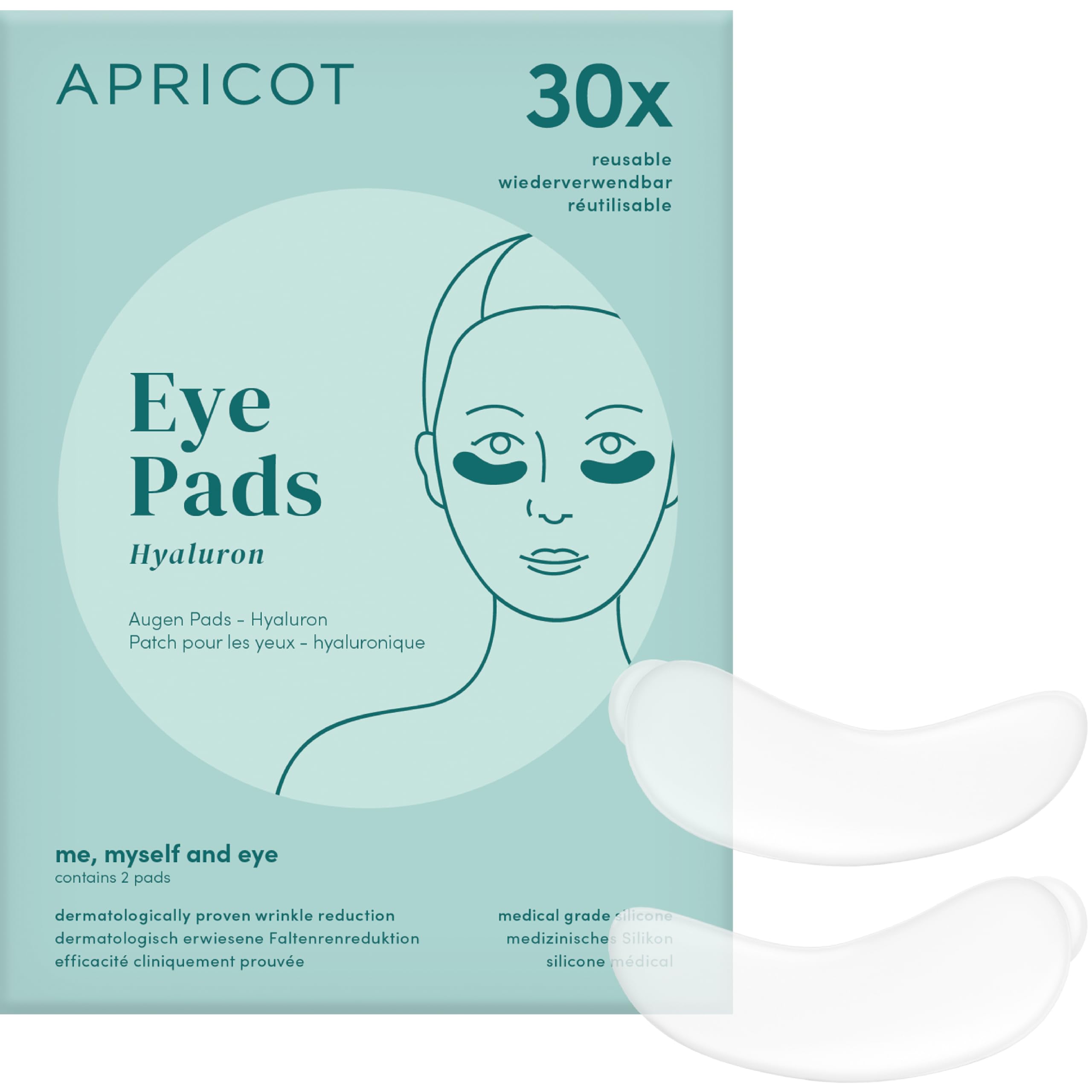 APRICOT Augenpads mit Hyaluron I bis zu 30x verwendbar I Anti-Aging Eye Pads "Me,Myself and Eye" I Mindert Augenfalten I Silikon Pads gegen Falten I Made in Germany
