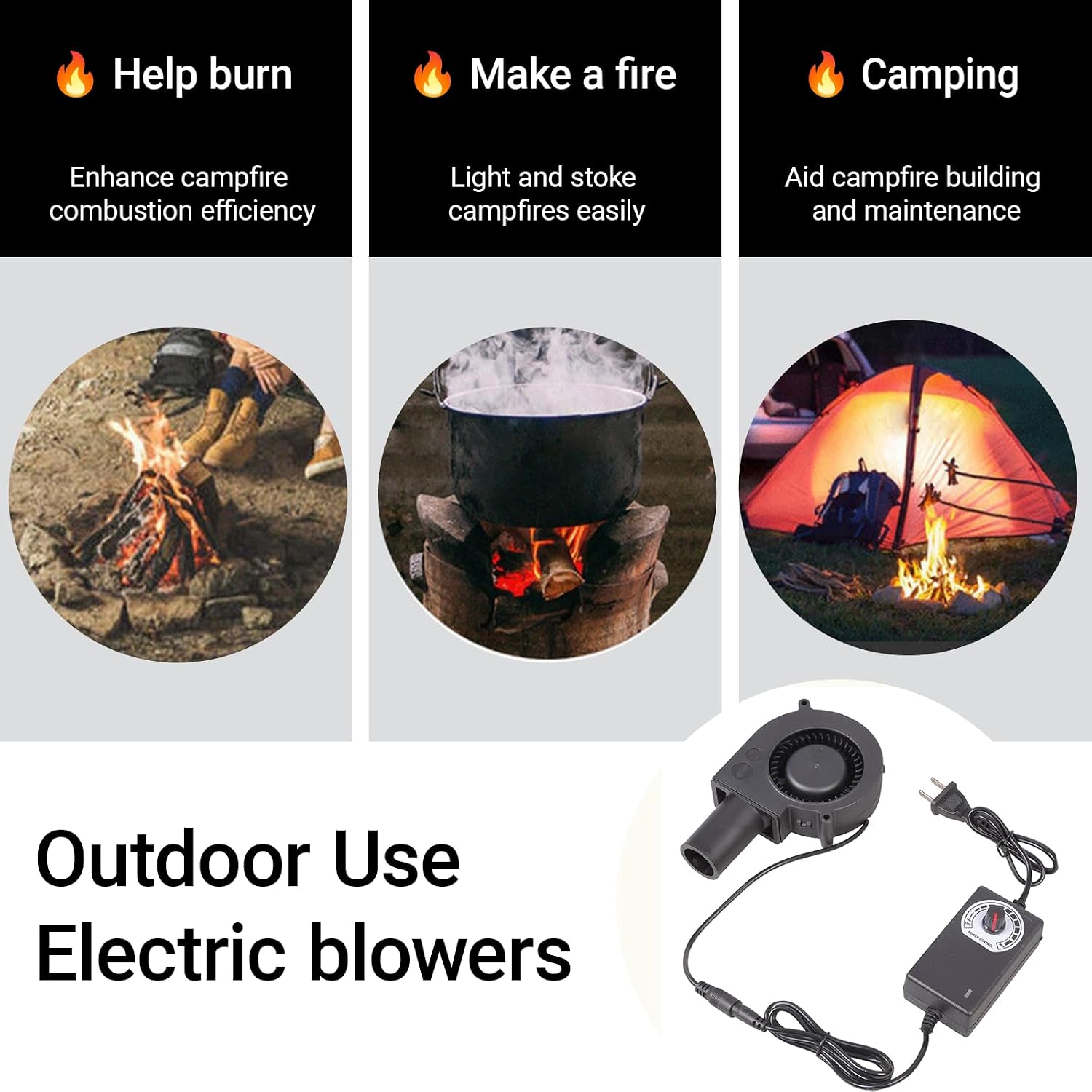 BBQ Blower Fan 12V, 50/60Hz With 100V – 220V AC Plug Variable Speed Controller Centrifugal For Outdoor Barbecues Fire-Bellow, Camping Cooking, Wood Stove, Charcoal Starter - 3.82x52.24x1.3in