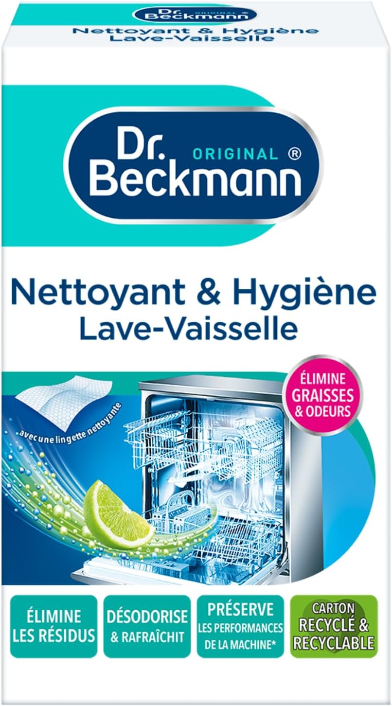 Dr. Beckmann Nettoyant Lave-Vaisselle en Poudre - Élimine les Graisses et Mauvaises Odeurs avec Lingette Joints Incluse