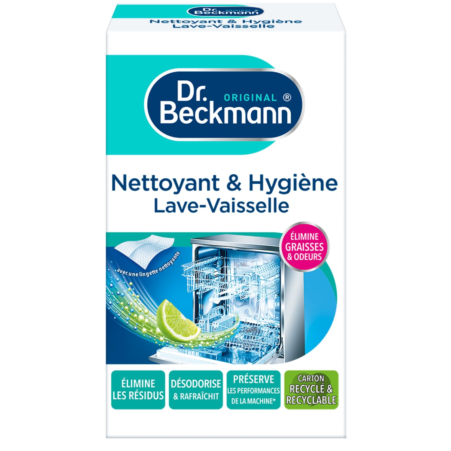 Dr. Beckmann Nettoyant Lave-Vaisselle en Poudre - Élimine les Graisses et Mauvaises Odeurs avec Lingette Joints Incluse