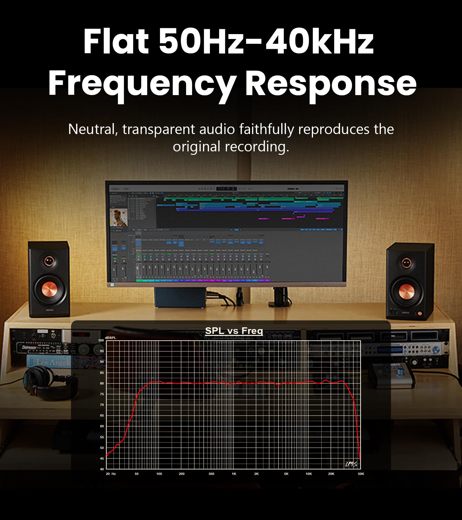 Edifier MR4.5 aktive Studio-Lautsprecher | Hi-Res Monitor 80 Watt | XLR, TRS, RCA + AUX | Bluetooth 6.0 Multipoint | LDAC-Wireless 24 bit/96 kHz | ConneX-App | EQ + Front-Regler (Schwarz)