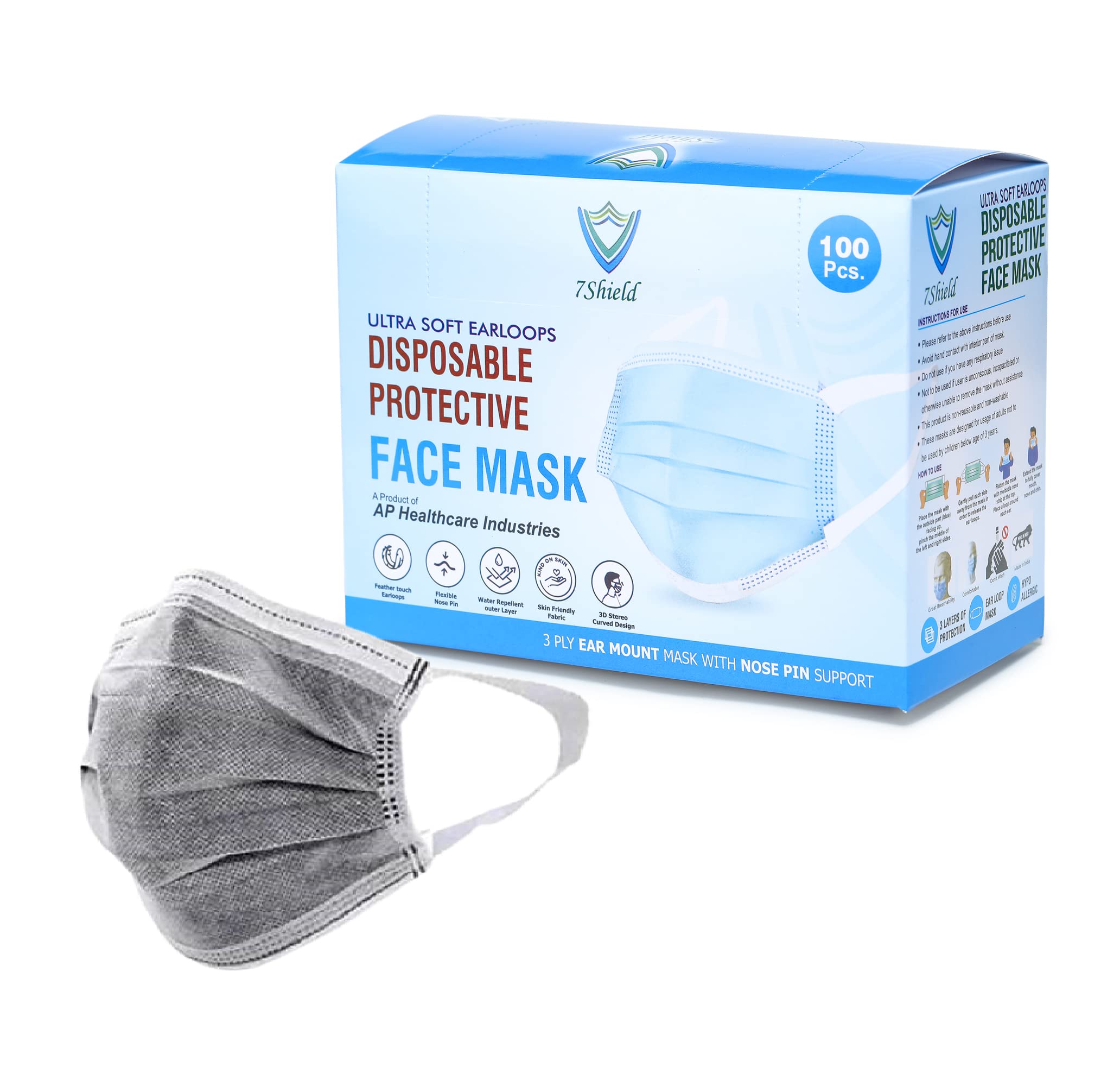 Non-Woven Fabric disposable 3Ply Unisex mask With Soft fabric ear loop for extra comfort Surgical mask With Inbuilt Plastic Nose pin and CE and ISO Certified surgical mask (grey-100)