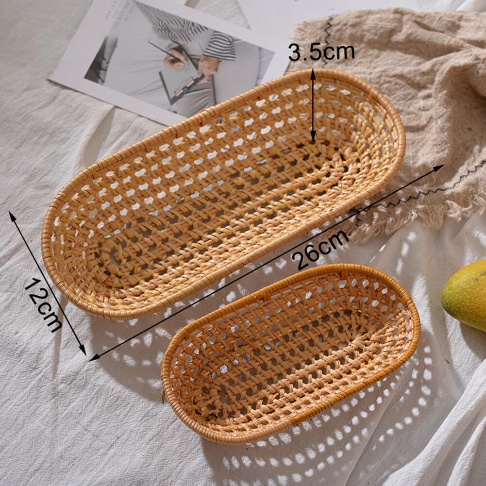 Vassoio da Portata in Rattan, Cestino per Il Pane in Vimini Intrecciato a Mano Vassoio Portaoggetti Rettangolare per Tessitura Decorazione Piatto per Colazione, Tè, Bevande, Pane(Set of 3
