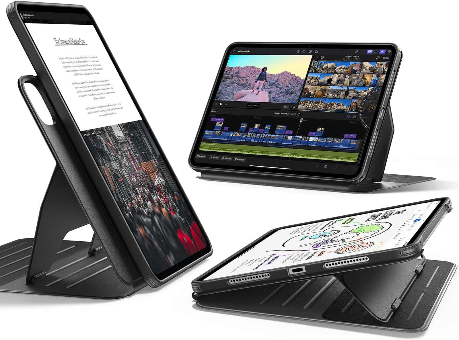 for iPad Pro 11 Case (M5/M4) 2025/2024, Rotating Case with Removable Magnetic Cover, Adjustable Portrait/Landscape Stand with Raised Screen View, 9 Standing Angles, Shift Series, Black