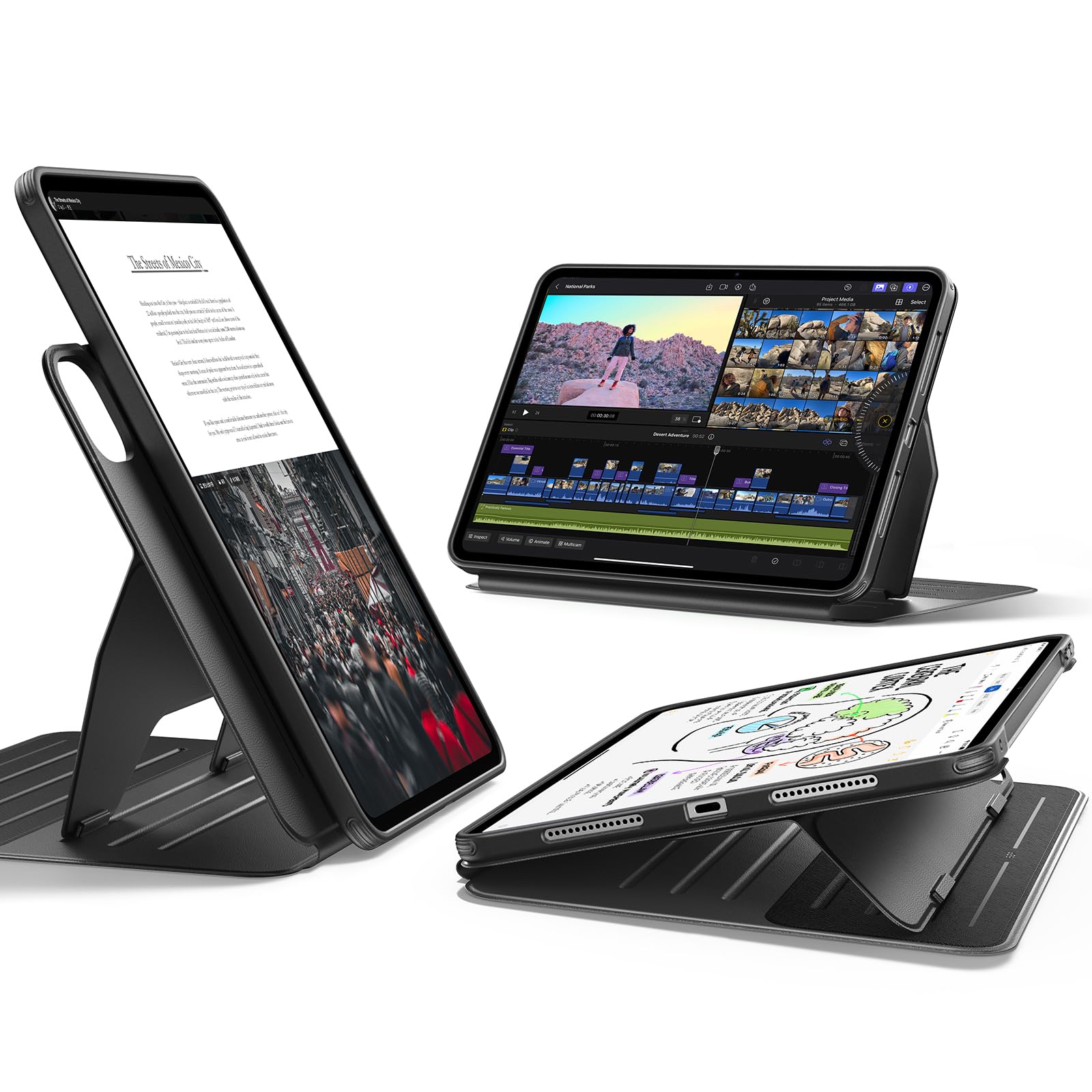 ESR for iPad Pro M5/M4 13 Inch Cover Case (2025/2024), Rotating with Removable Magnetic Cover, Adjustable Portrait/Landscape Stand, 9 Standing Angles, Shift Series, Black
