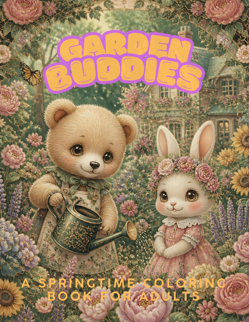 GARDEN BUDDIES: A Springtime Coloring Book for Adults | 47 Cute Animal Friends in a Blooming Garden | Relaxing Floral Stress Relief & Mindfulness | Buddies Series Volume 2