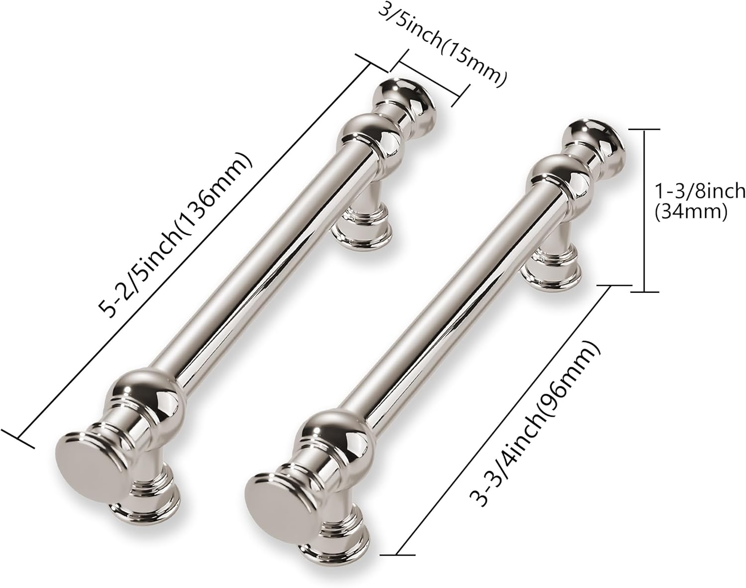 10 Pack 4 Inch Hole Center Polished Nickel Cabinet Pulls-Heavy Duty Solid Cabinet Handles Suitable for Cabinets, Dressers, Kitchens and Bathroom cabinets