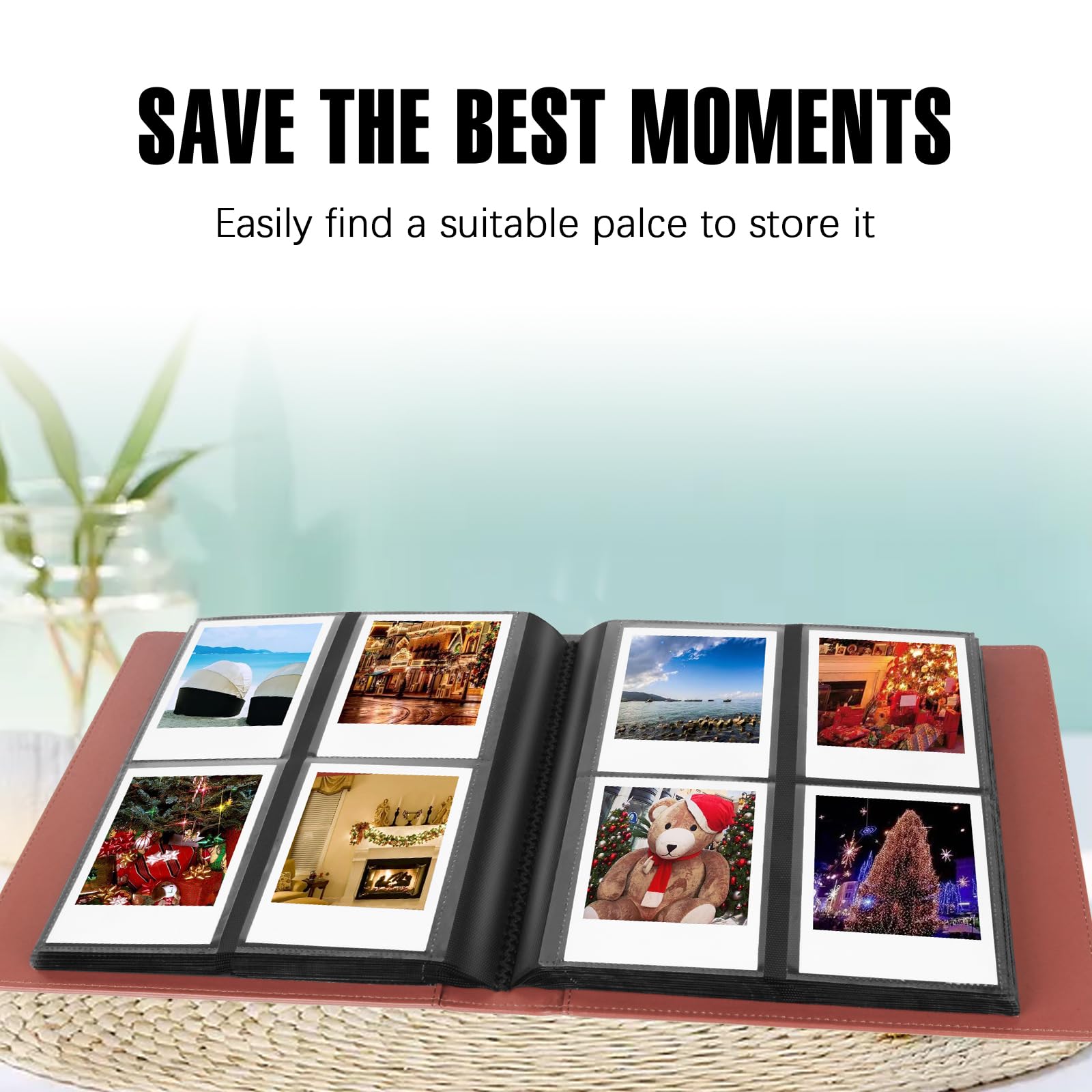 Album fotografico 192 tasche per Fujifilm Instax Wide 300, Polaroid OneStep (Snap Fastener), compatibile con Polaroid POP, Originals 600 fotocamera 3,5 x 4,5 pollici (Vintage Brown)