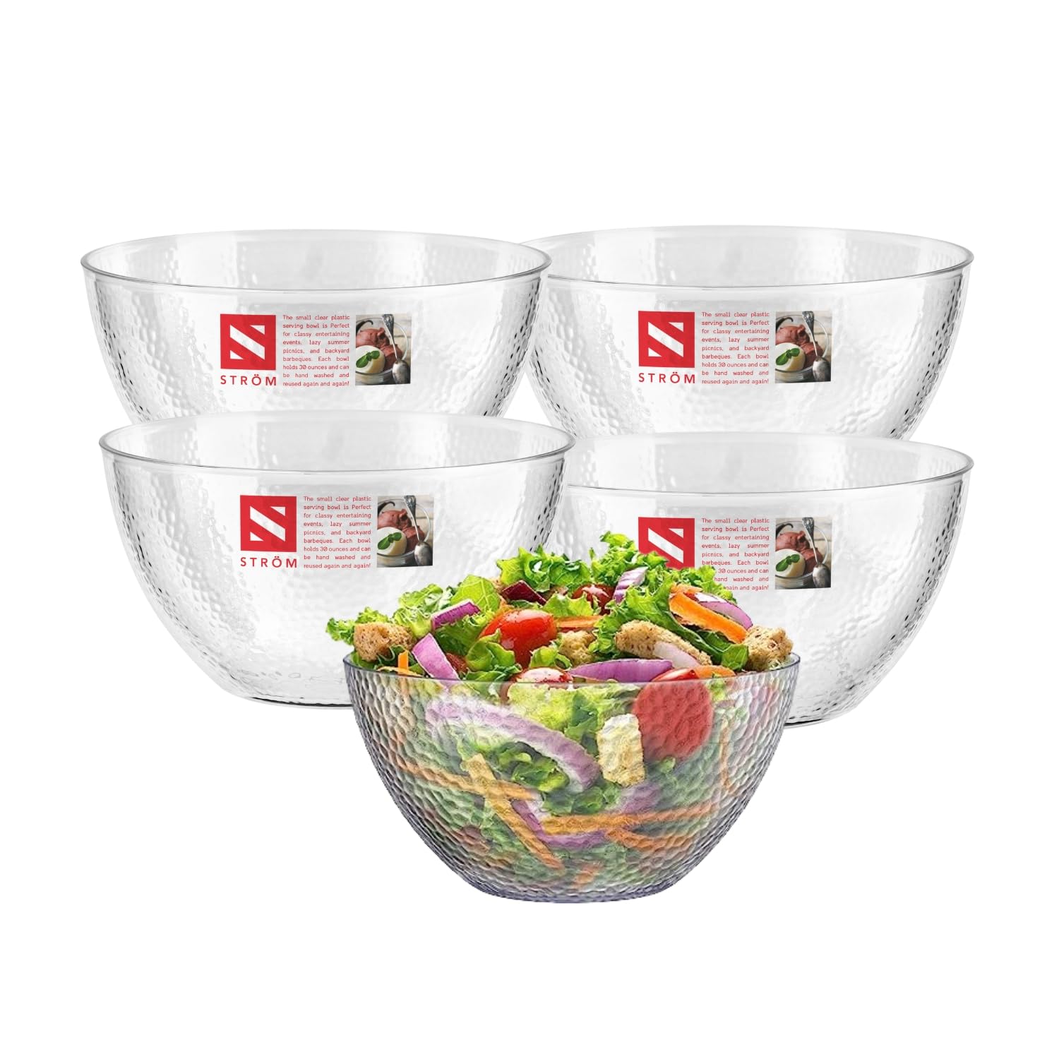 HOMESHOPA Serving Bowls, 5 Pack 30 oz Clear Plastic Mixing Bowls, Reusable Lightweight Durable Popcorn Salad Bowls, Round Multi-Use Kitchen Cooking Bowl Set for Party, Picnic, Outdoor Dining
