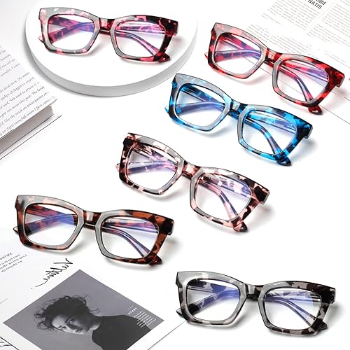 Miniatura 7 de Paquete de 6 lentes de lectura estilo Oprah para mujer, con bloqueo de luz azul, lentes de bisagra de resorte