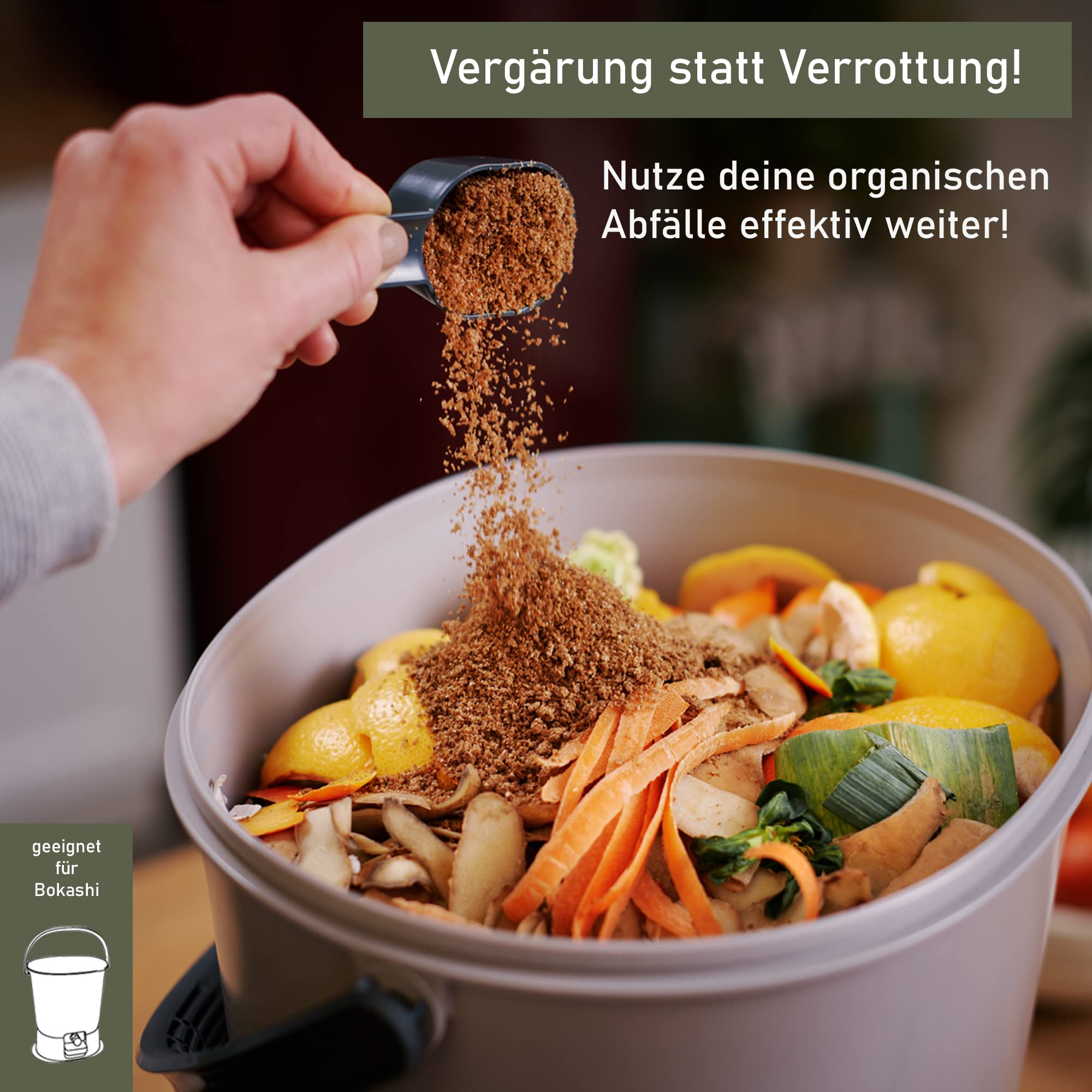 NATIV Bokashi Ferment | Fermentationshilfe für den Einsatz im Bokashi Eimer | Bokashi Kleie für Herstellung von Bokashi Kompost | 1 KG Beutel biologischer Kompoststarter (5er Set)