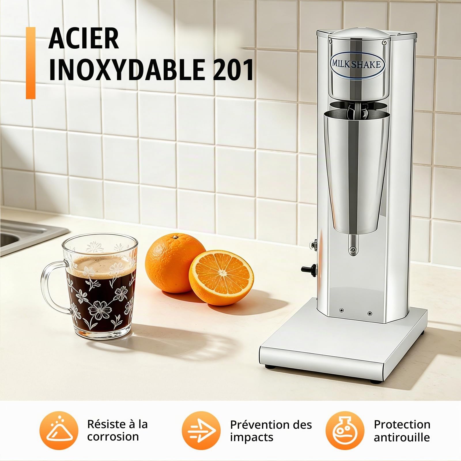 Milkshake - Mélangeur Vertical 650ml, Petit Électroménager 180W pour Shakes et Cocktails Protéinés