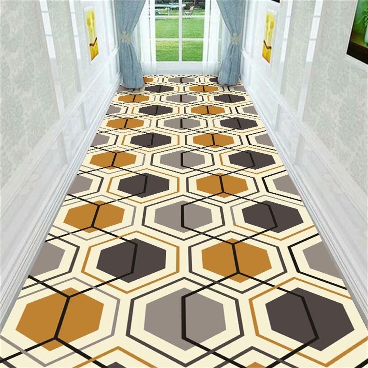 Tapis géométrique gris-jaune aux finitions soignées