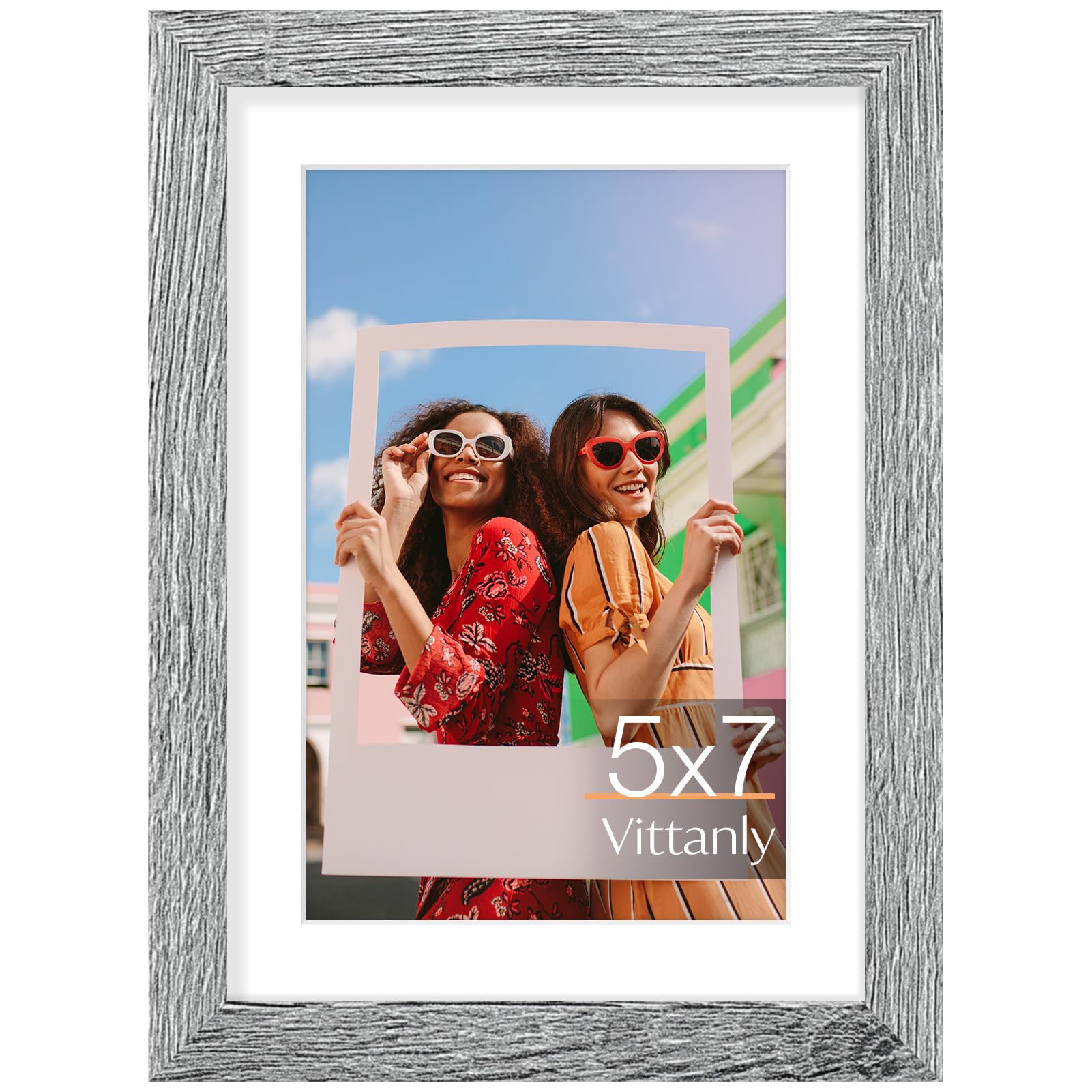 Vittanly 5x7 picture frame, Matted for 4x6 Photos, Grey — image 1