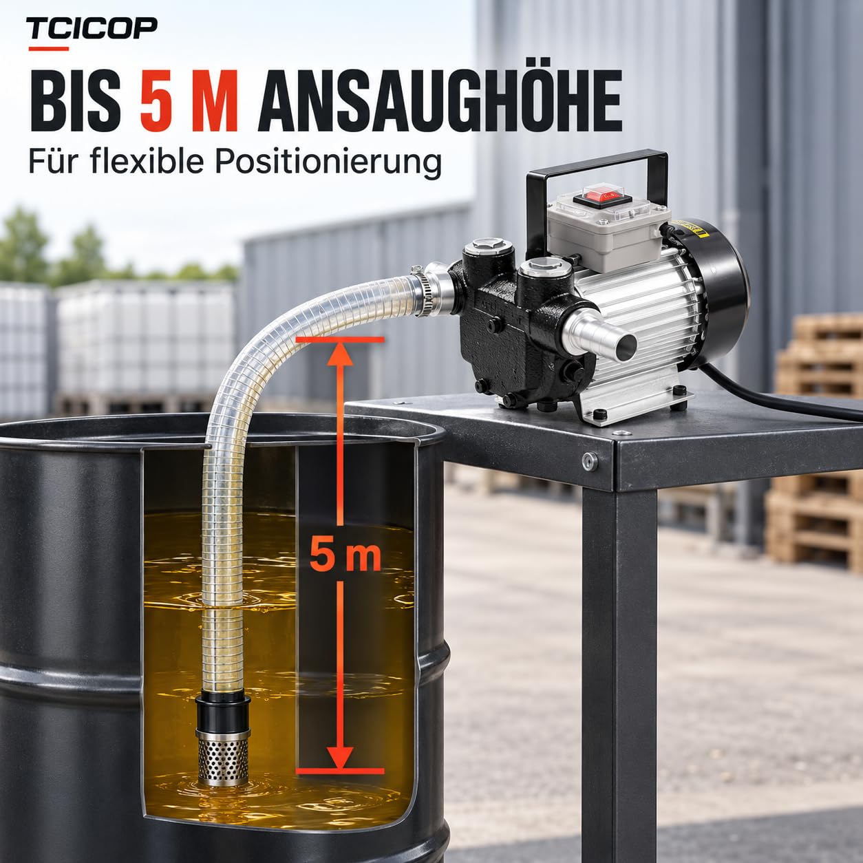 Pompe à diesel 220 V 550 W, pompe à huile auto-amorçante 2800 tr/min, pompe à huile chauffante, puissance d'aspiration 5 m, pompe d'aspiration 60 l/min, pompe à tonneau pour pelleteuse, camion