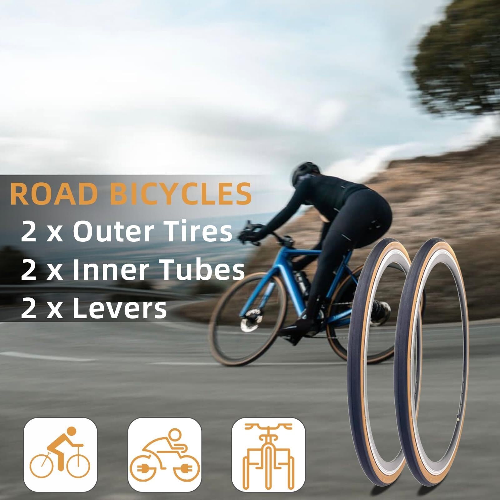 2 Sztuki 700x25C/700x28C Składanych Opon Szosowych i Dętek | 60 TPI, Ochrona Przed Przebiciem, Wymienny Dodatek do Roweru Górskiego (MTB)(700x28c)