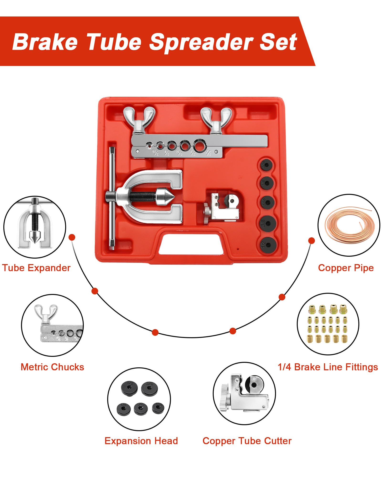 RUIZHI Kit Tuyau Frein Voiture, 7,62 m de Ø 6,35 mm avec 16 Raccords + 5 Connecteurs, Idéal pour les Systèmes de Freinage Hydrauliques de Voiture