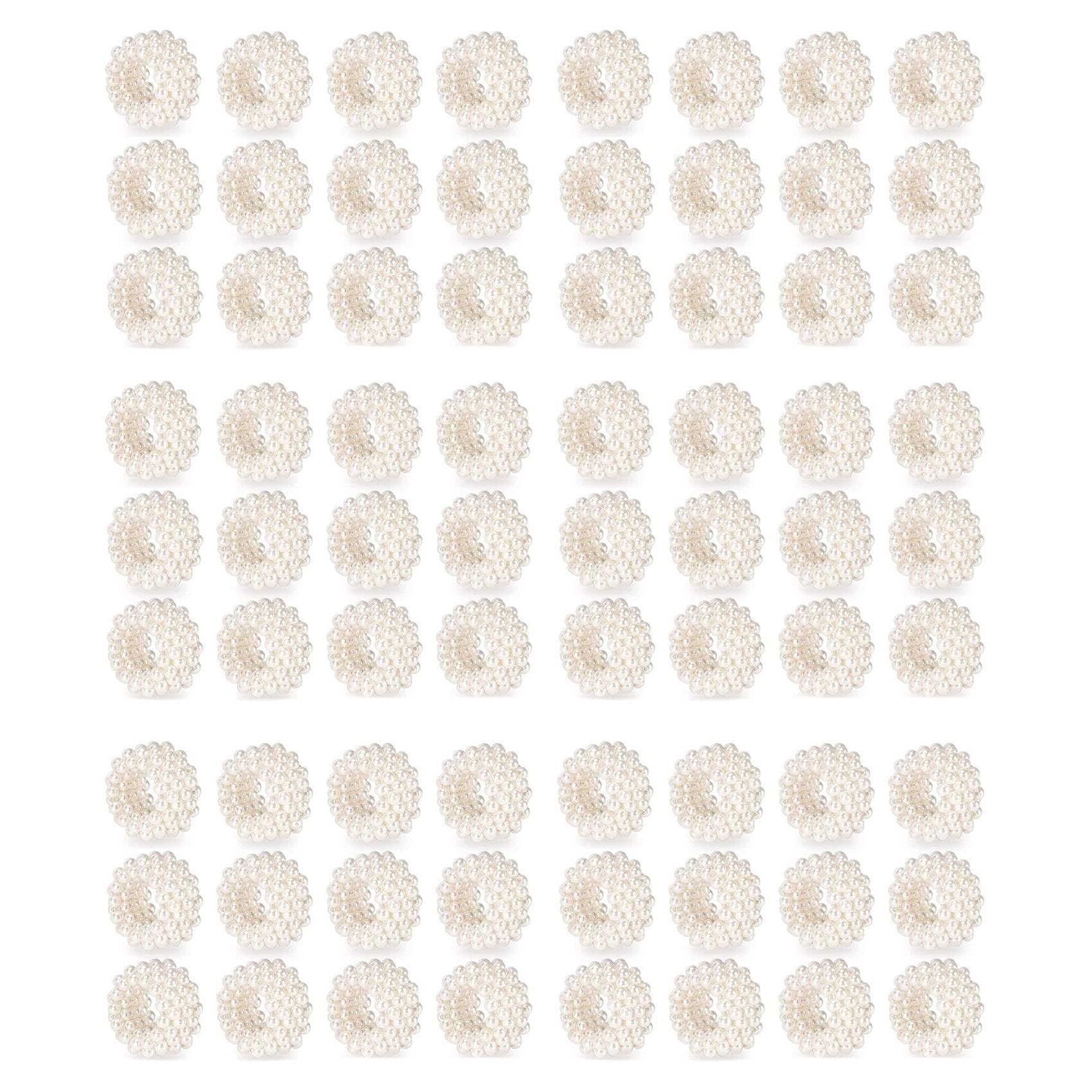 Hndhbfgrt Napkin Ring 72-Piece Set, White Pearl Wedding Napkin Buckle Table Decoration