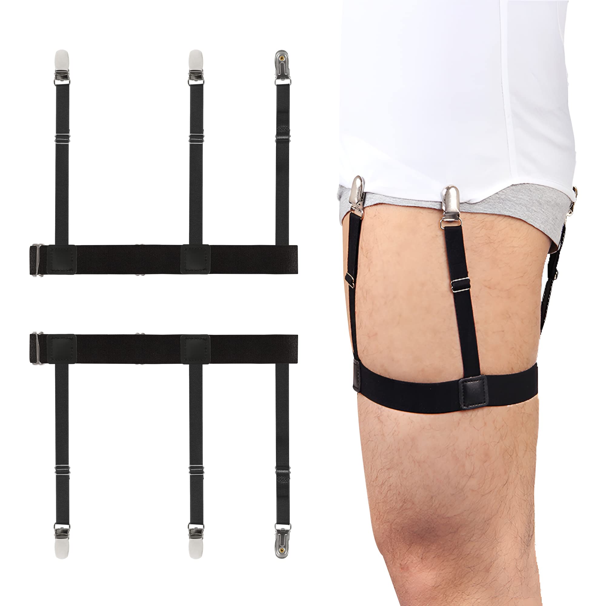 Beaface Men Shirt Stays 1 Pair, Shirt Garters for Men Elastic Adjustable Shirt Holders Shirt Stays with Locking Non-Slip Clips