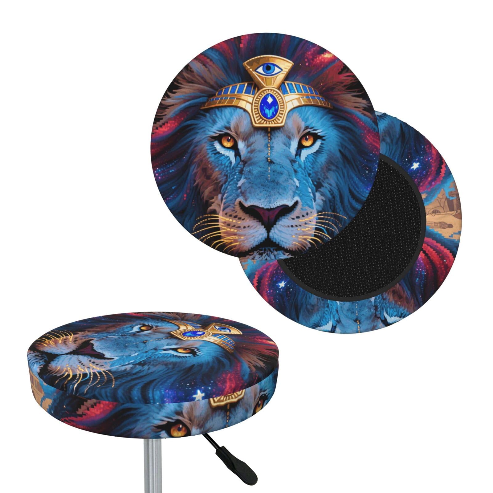 FekiLoot Lion in Mystical Starry Night Round Bar Stool Covers Stretch Washable Bar Stool Covers Dustproof Slipcover Bar Chair Covers with Elastic Band for Bar Kitchen Living Room Decor 13 Inch