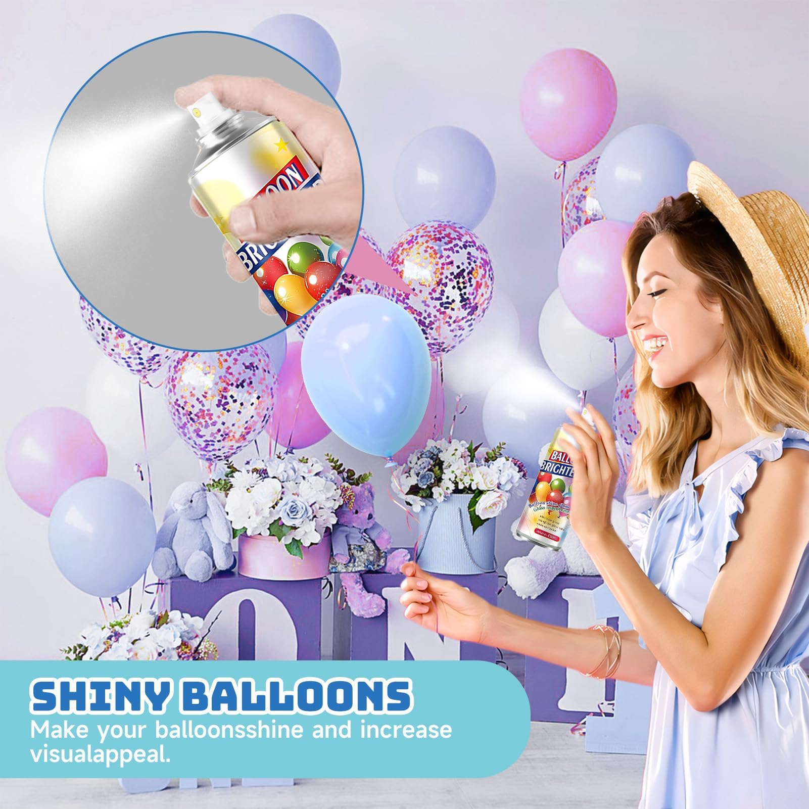 Allony Spray Brillant pour Ballons, Balloon Shiny Spray, Éclaircissant pour ballons, Brillance pour ballon en Latex, Ravive et Embellit les ballon en Latex avec une Finition Ultra brillante