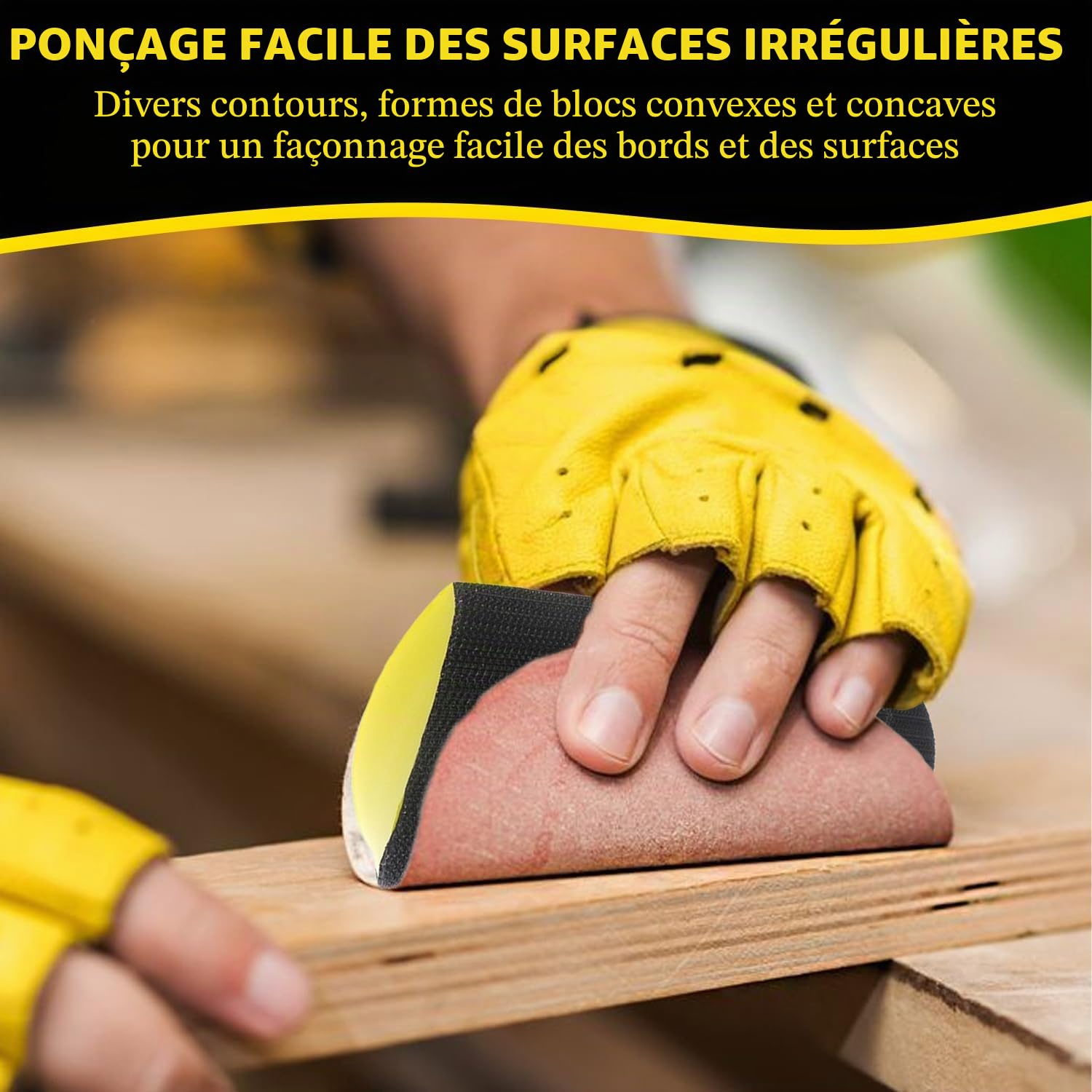5 Pièces 6 Pouces Cale a Poncer, Mousse PU + Plastique, Poignée Ergonomique, pour le Polissage du Bois et le Ponçage Fin, Convient pour le Bois, le Carrelage, le Métal, le Verre (Jaune)