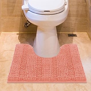 ACCUMTEK Striped Coral Toilet Bathroom Rug Mat 20" x 24" Contour Rug Ultra Soft, Non Slip Chenille Bath Rugs, Absorbent Pl...