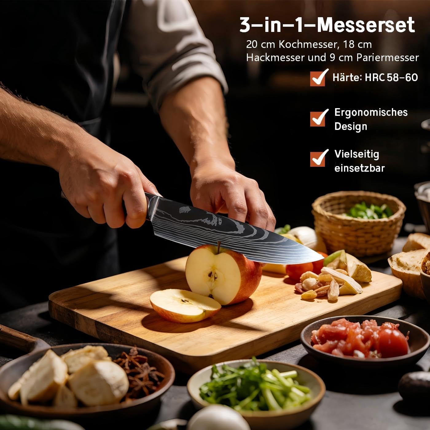 10er Küchenmesser Set, Küchenmesser Set aus Hochwertigem Carbon Edelstahl, Scharfen Klingen, Chefmesser, Hackmesser, Kochmesser, und Ergonomischem Griff, Ideal für Profi und Hobbyköche
