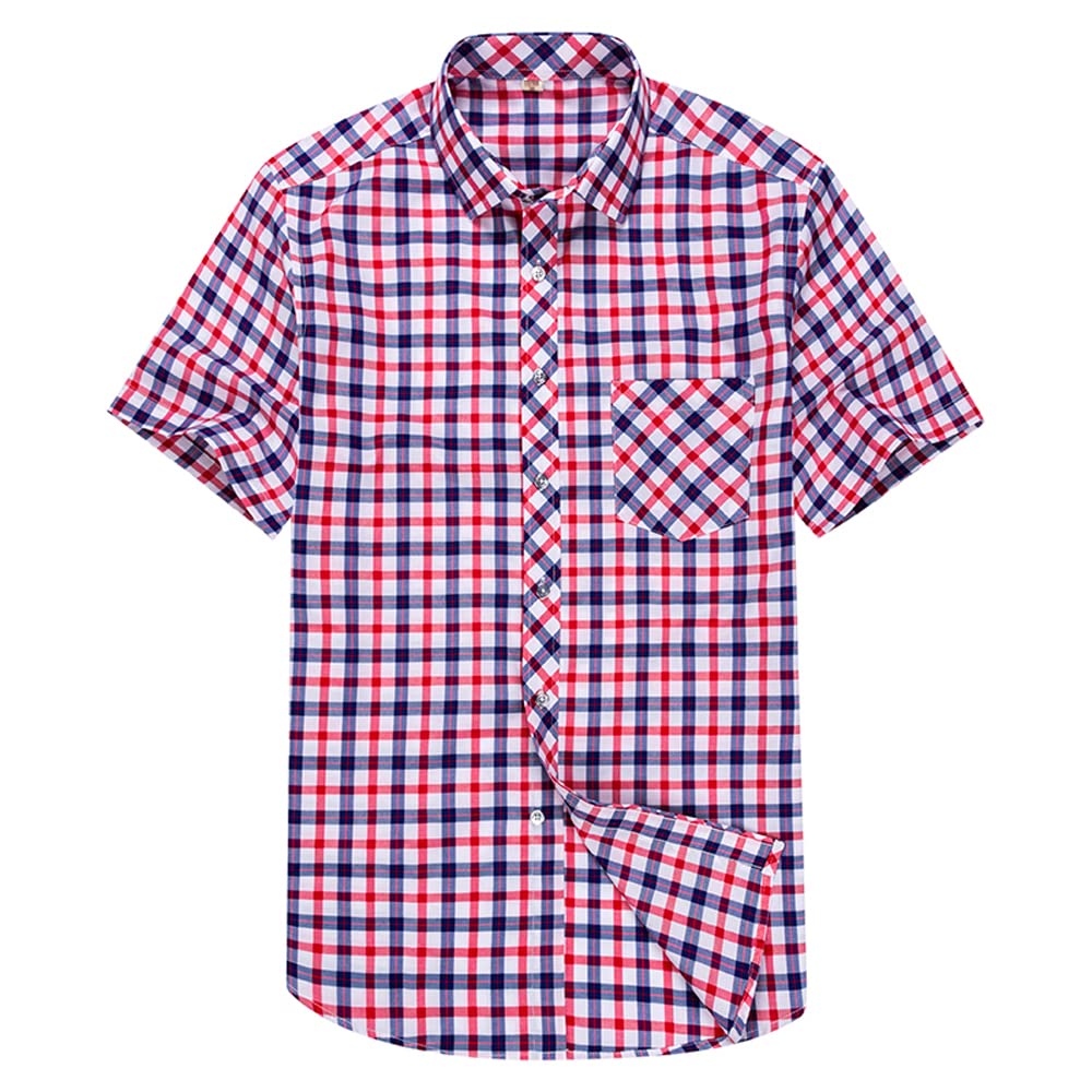 GauraveMen's Short Sleeve Pocket Plaid Shirts Button Down Thin Leisure Shirts Cotton Plaid Shirts for Men
