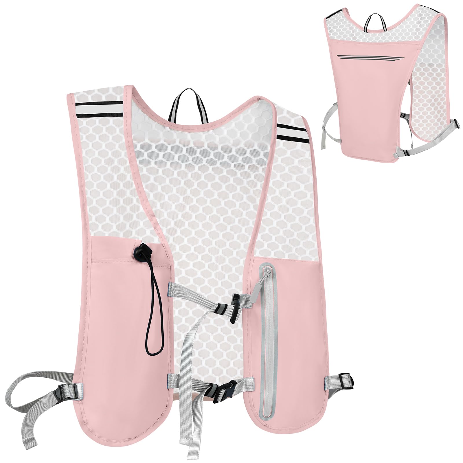 Alaoo Running Vest, Lightweight Hydration Backpack,Breathable Reflective Running Backpacks for Women & Men Outdoor Sports, Marathon, Trail Race, Cycling, Hiking（Pink）