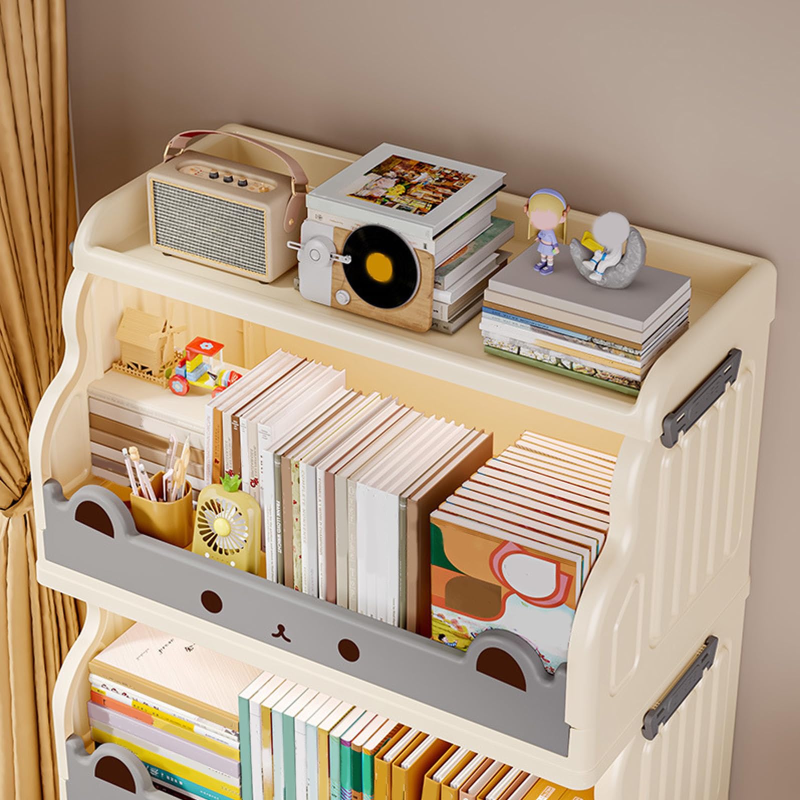 Carrito de almacenamiento con ruedas de plástico, 1 estantería ajustable de 4 niveles con mecanismo de bloqueo para sala de estar, oficina, baño, cocina, ahorro de espacio blanco