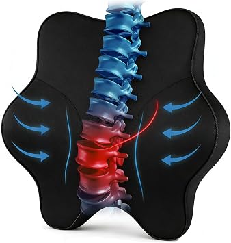 Lumbar Support Pillow for Office Chair & Car - Ergonomic Memory Foam Lower Back Cushion with Breathable Polyester Cover Adjustable Straps for Desk, Gaming, Wheelchair - Relieves Back Pain Black