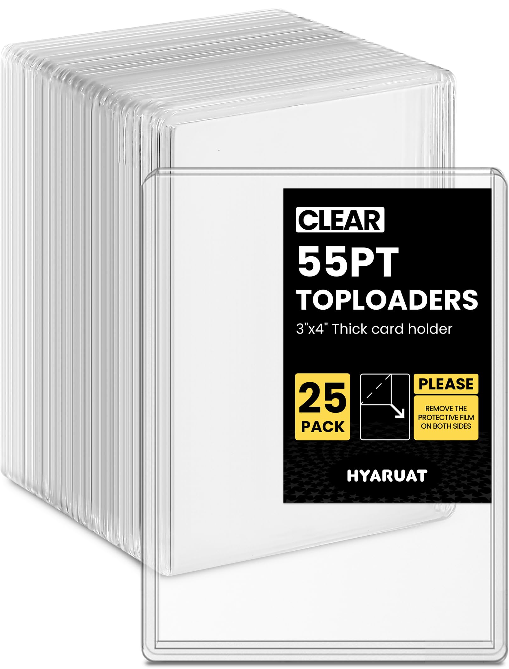 HYARUAT 55pt Top Loaders for Cards, 3x4 Thick Holder with Protective Film, Toploader Card Protectors Hard Plastic, 25-Count