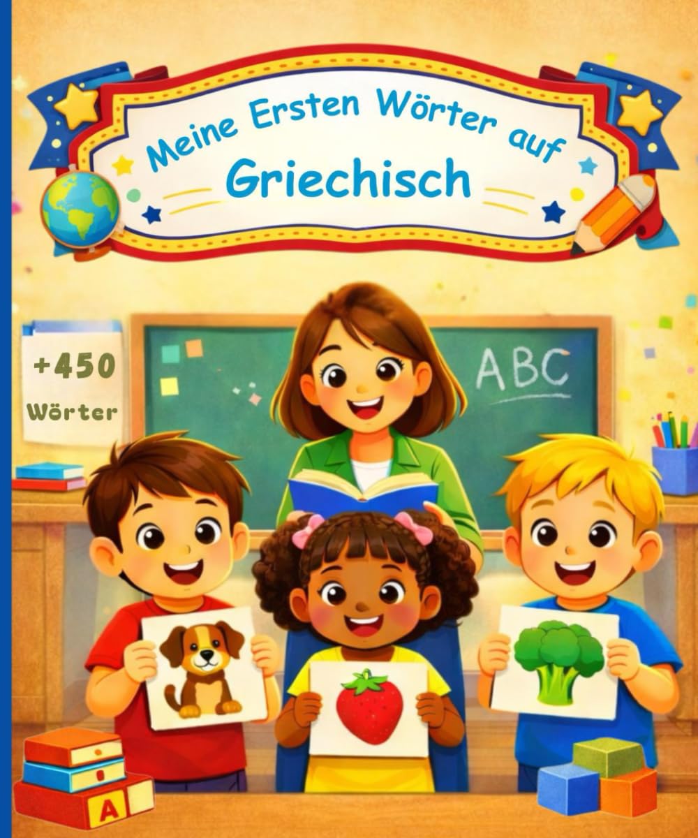 Meine ersten wörter auf Griechisch: Illustriertes Kinderwörterbuch für Anfänger – 450 grundlegende Wörter zum Erlernen der griechischen Sprache.