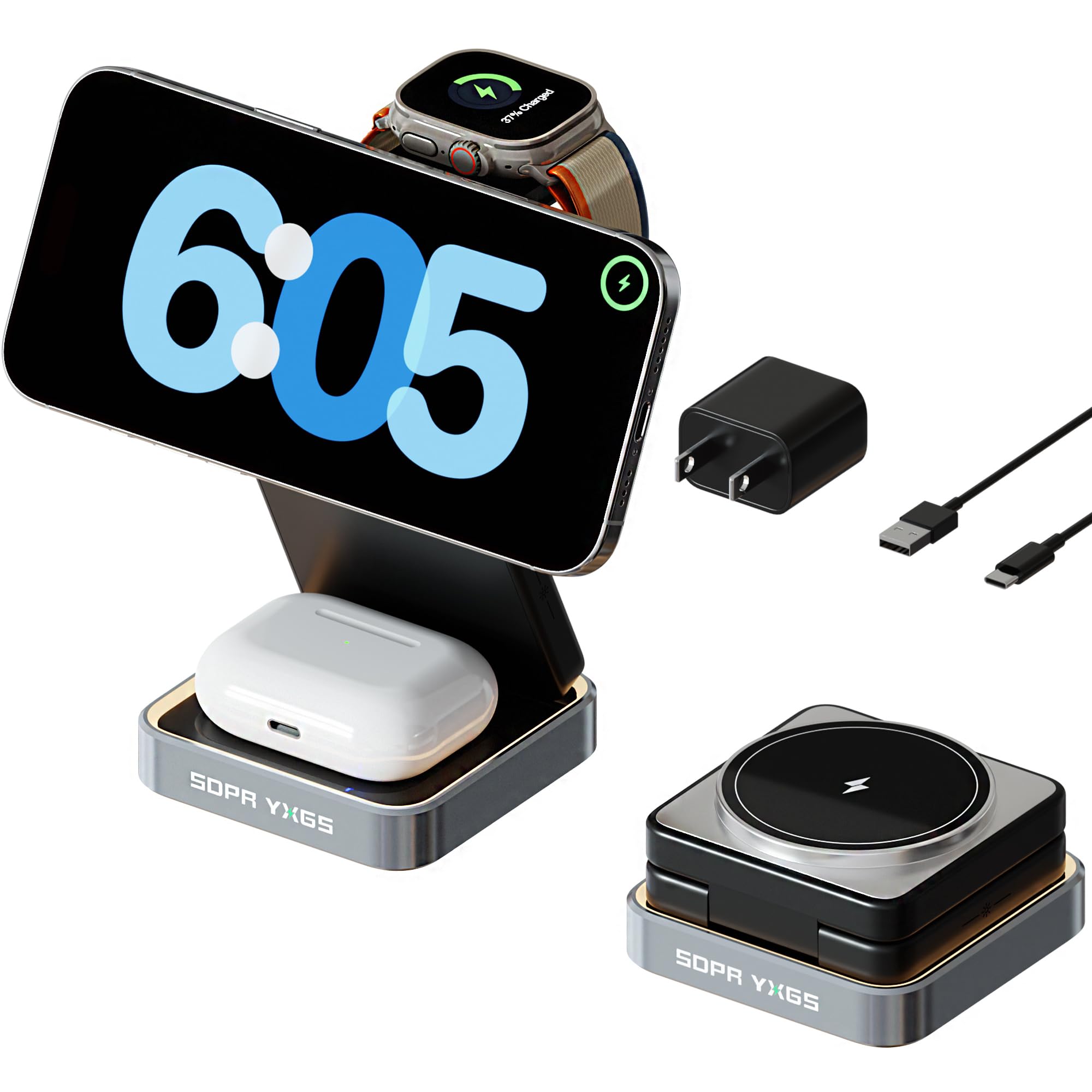 Sponsored Ad - 【2026 Upgraded】 Magnetic Wireless Charger 3 in 1, Foldable Charging Station with Night Light for Apple MagSafe Charger, Travel Charger Stand, Nightstand Fast 15W Charging Station (with Adapter)