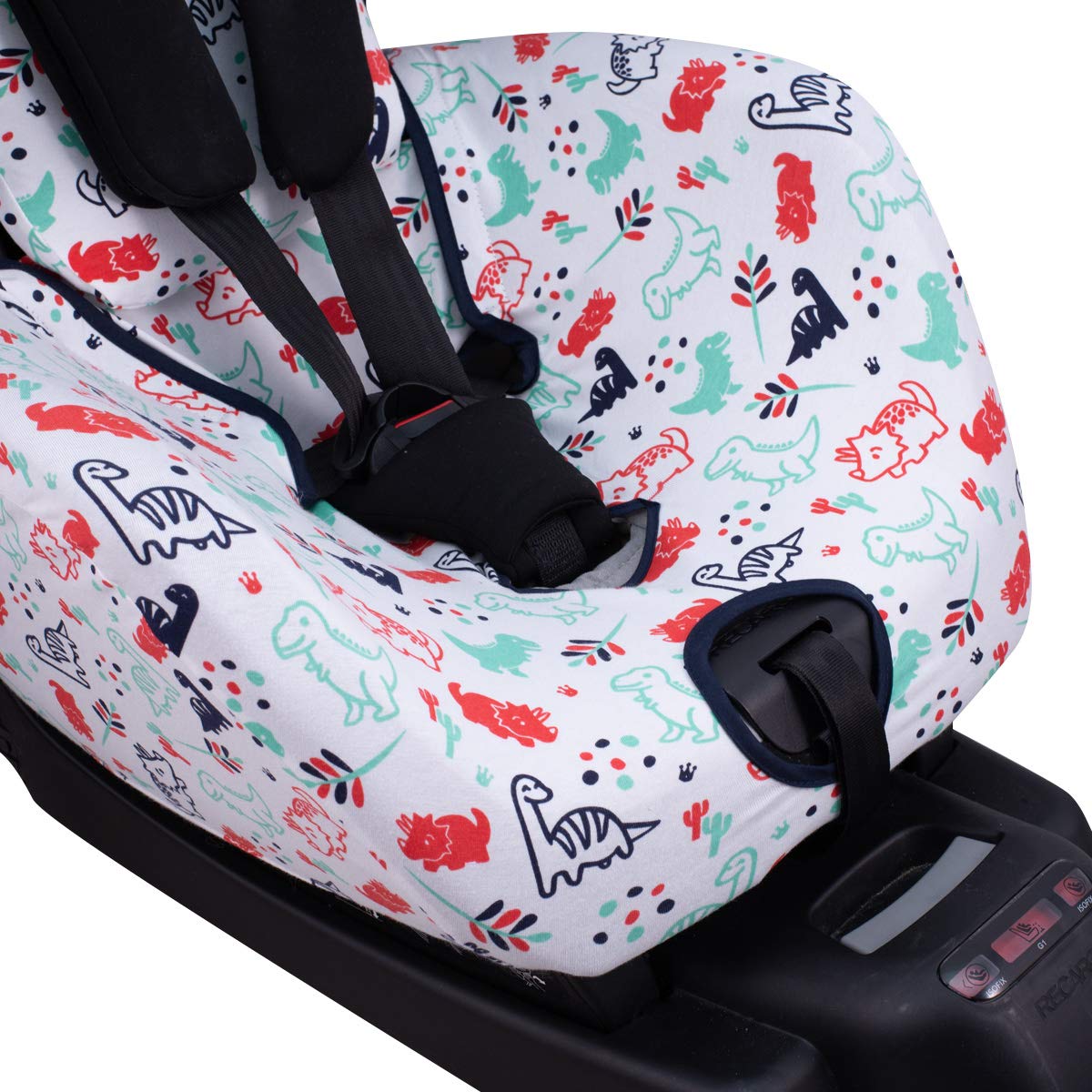 JYOKO KIDS Rivestimento per seggiolino auto in cotone compatibile con Recaro Zero e Recaro Optiafix (Dino Party)
