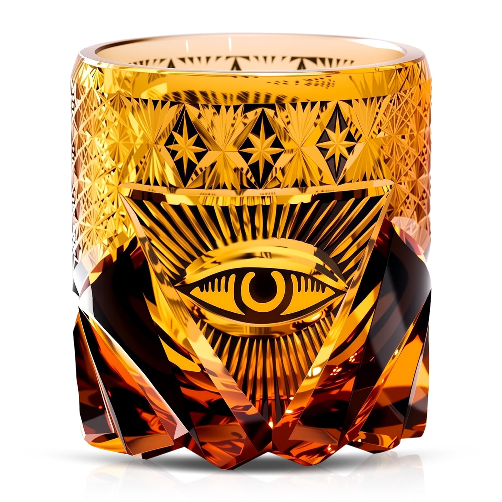 Whiskyglas, Kristall, handgefertigt, Kiriko, japanisch, mystisches Auge, Bernstein, Royal – Tumbler-Glas, Weinprobe, Whisky, Bourbon Cognac Lowball – Geschenk für Herren, luxuriös, originell