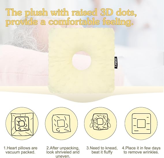 Large Ear Piercing Pillow for Side Sleepers, Side Sleeping Pillow, Ear Protector Pillows with Holes for Ear Pain CNH Piercing Pain Relief Ear Inflammation Pressure Sores Minky Dot (Beige Yellow)