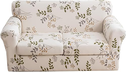 KRFOONN - Fundas con estampado de 3 piezas para sofá biplaza, funda con parte inferior elástica y 2 fundas independientes para cojines de asiento,