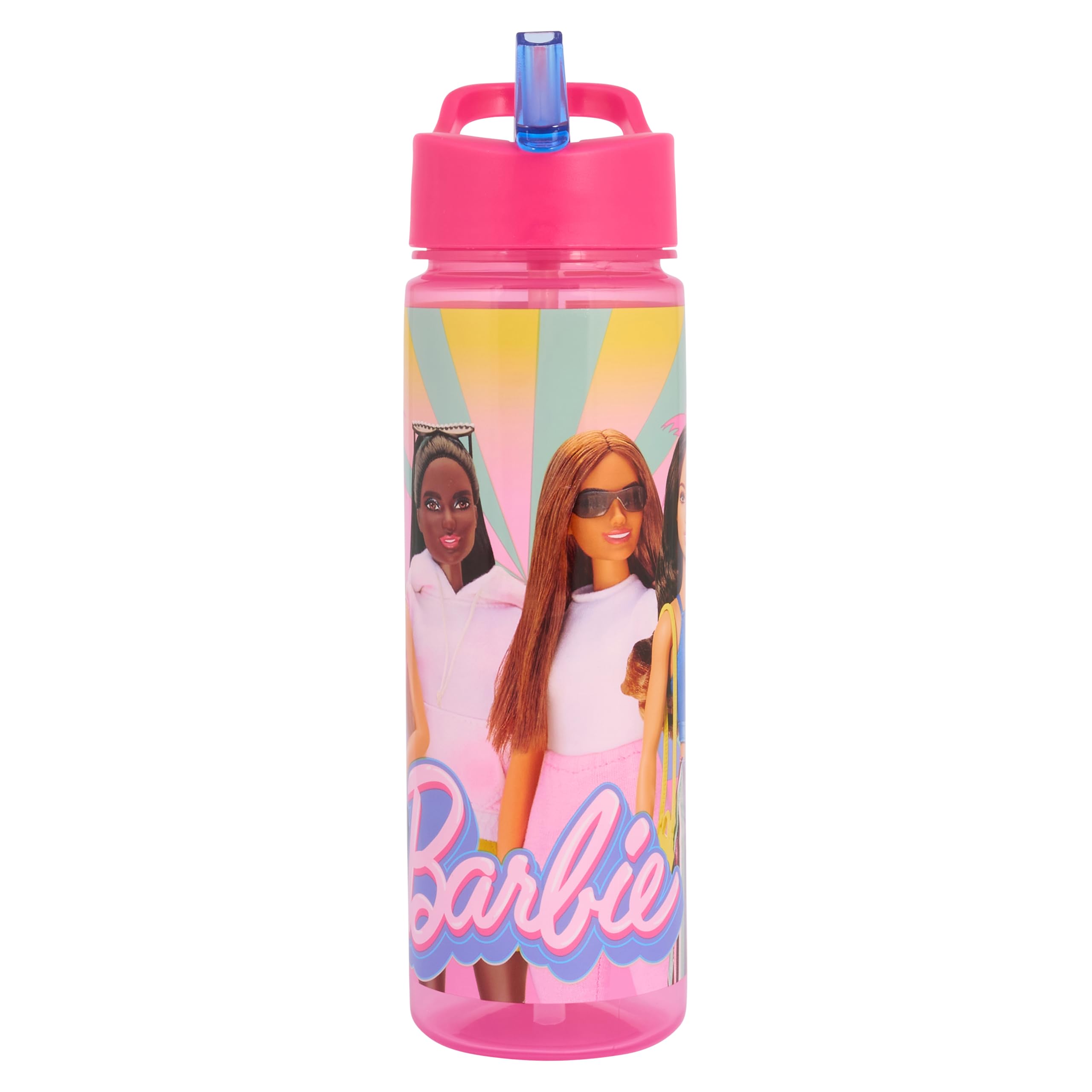 Barbie Miami Water Bottle with Straw, Pink, 600ml, Reusable Kids Polypropylene, BPA Free and Recyclable Plastic