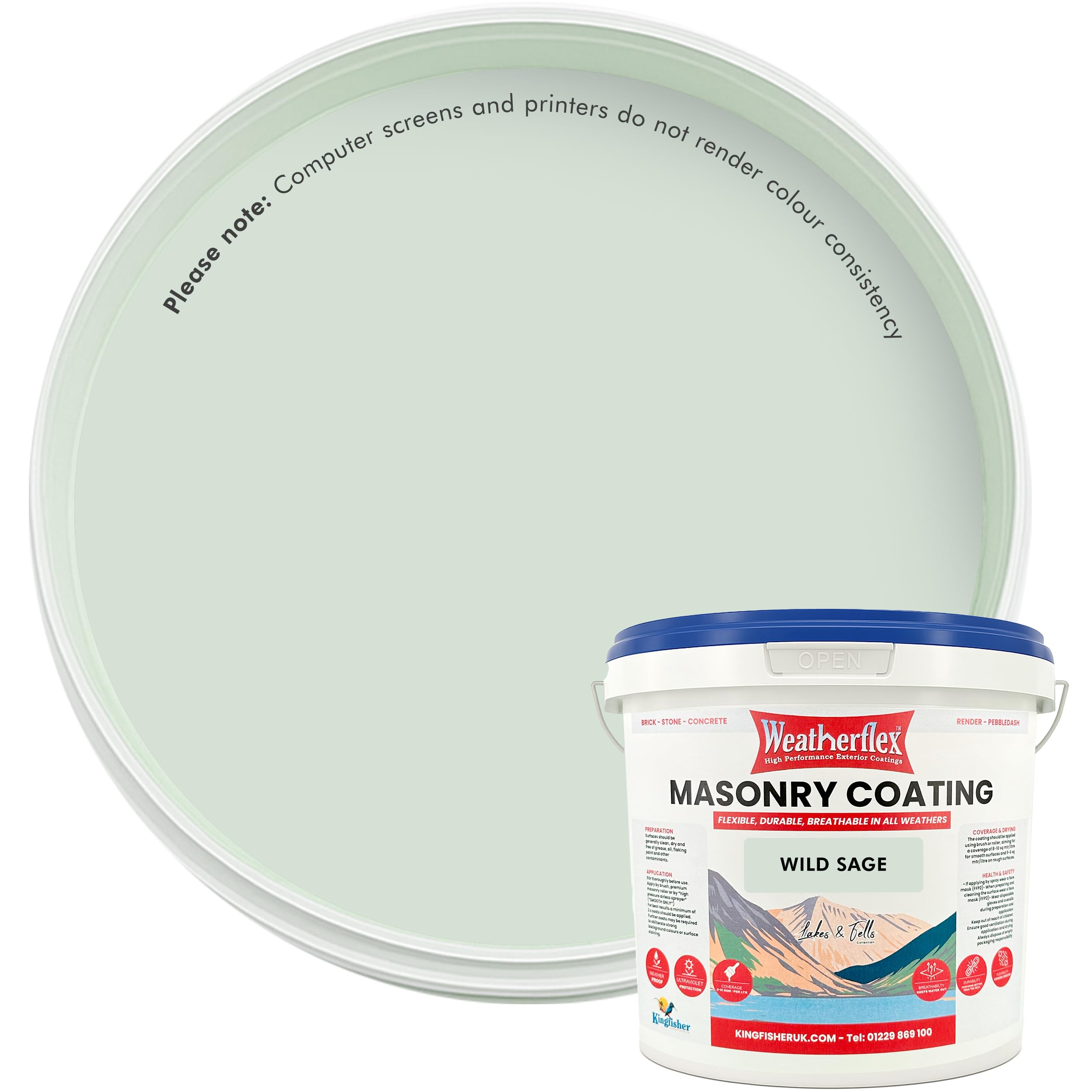 Kingfisher Weatherflex Masonry Paint 10L | Waterproof & Non-Toxic Outdoor Paint for Brick, Stone, Concrete and More | Ultra-Flexible, Crack Resistant & Breathable for Extreme Weather | Wild Sage