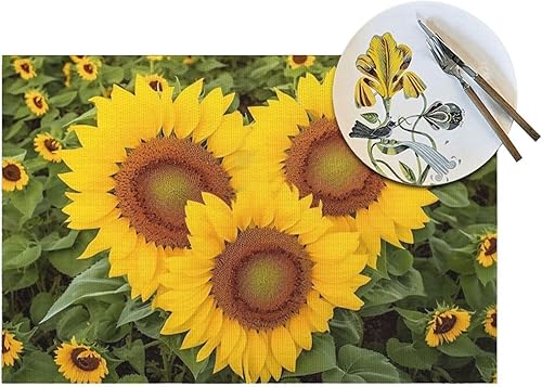 Miniatura 7 de Juego de 1 manteles individuales en forma de corazón de vinilo de PVC con forma de girasol, resistentes al calor, manteles individuales