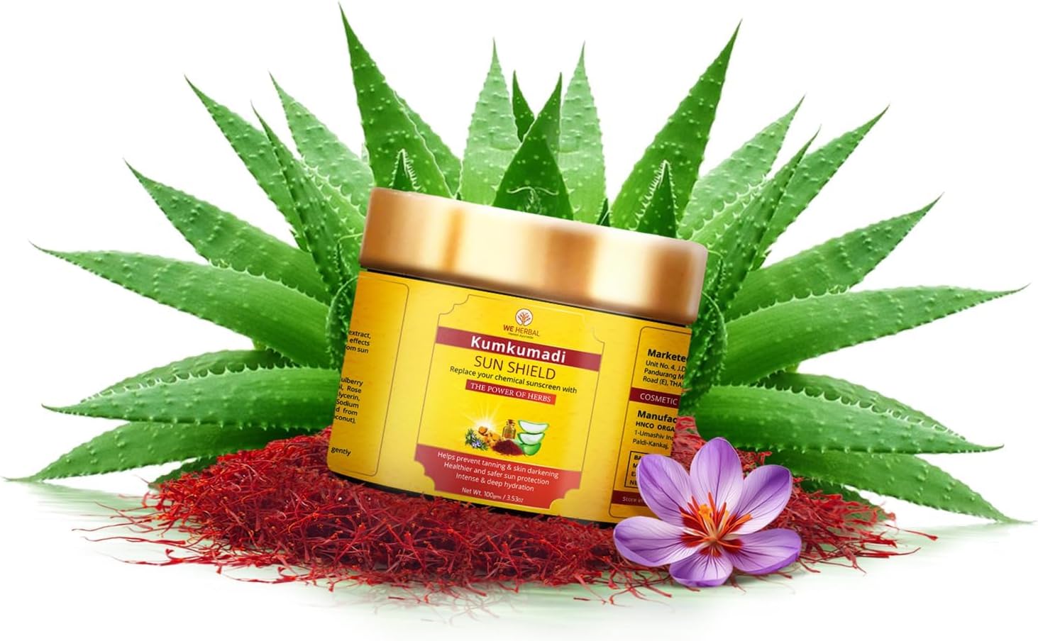 Kumkumadi Ayurvedic Sunscreen for Face & Body with Saffron, Aloe Vera & Licorice – Lightweight Non-Greasy Sun Protection, No White Cast, Daily Moisturizing Sunscreen – 100 g