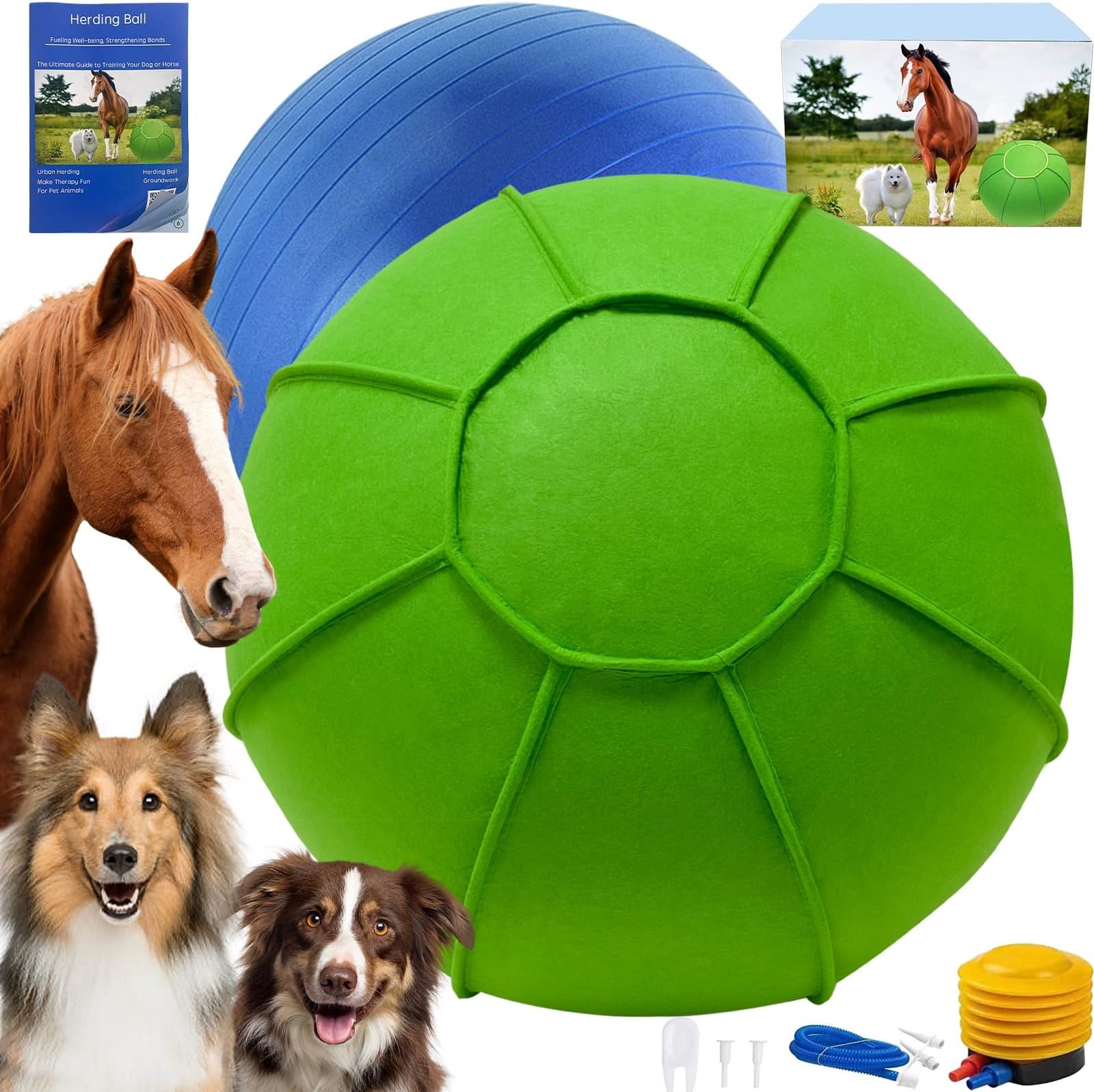 Herding Ball For Dogs & Horses - 25 Inch Inflatable Jolly Ball With Cover And Pump For Play & Training