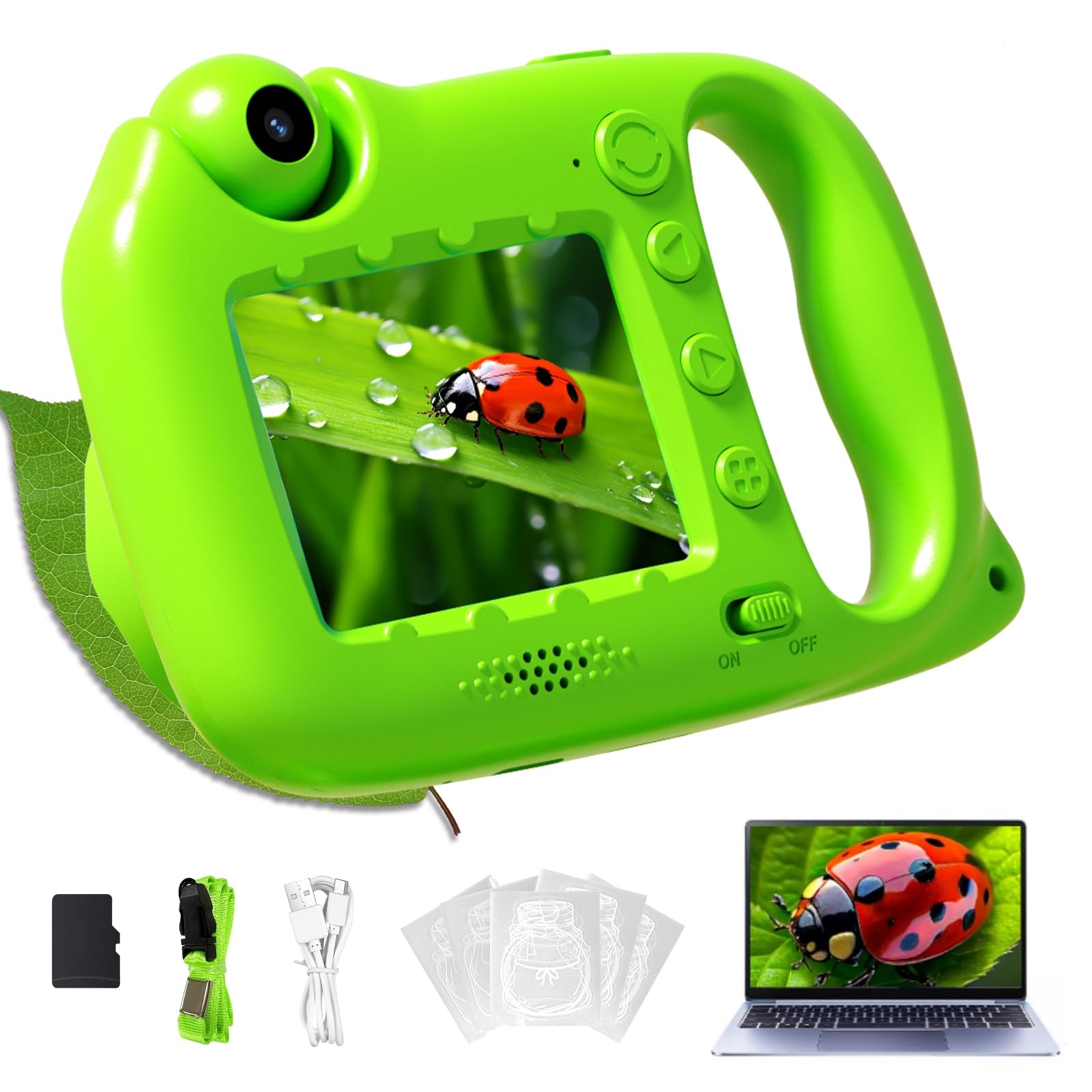 Microscopio digitale portatile 1000X per bambini, con schermo IPS da 2,4 pollici, ricaricabile USB-C, foto e video, giochi e canzoni integrati, scheda da 32 GB, regalo per bambini dai 5 ai 12 anni