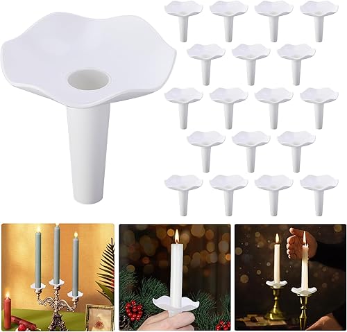 EBaokuup 60 protectores de goteo de velas reutilizables, portavelas de plástico desmontables con colector de cera, bobeches de velas para iglesia,